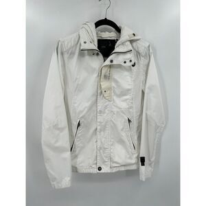 G-STAR Men's White Ross Hooded Overshirt Jacket Full Zip Button Up Size Small
